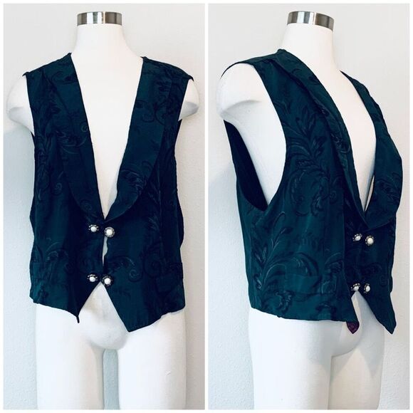 Vintage Scarlett Dark Green Tuxedo Embroidered Foral Vest XL - Picture 1 of 8